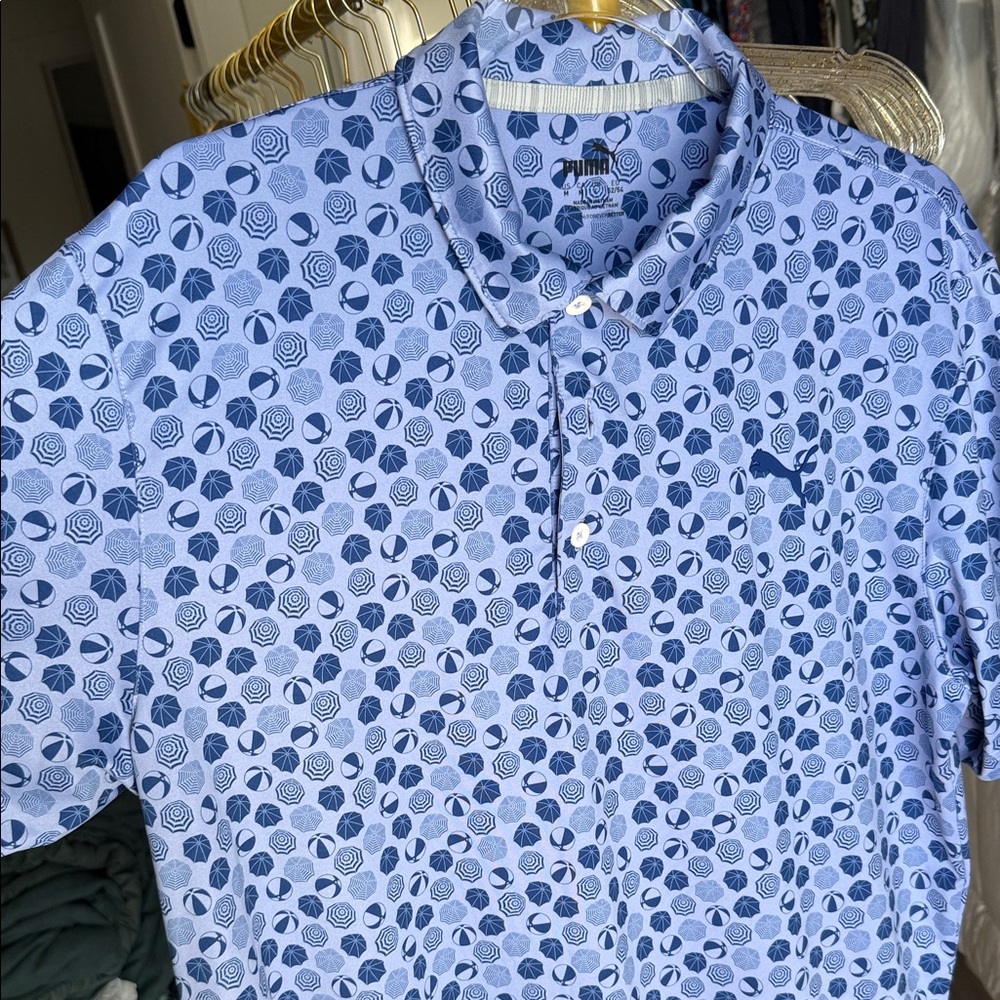 PGA Tour Blue Leaf Pattern Polo Shirt